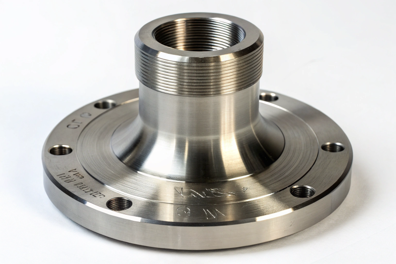 CNC machined flange with detailed threading and precision finishing