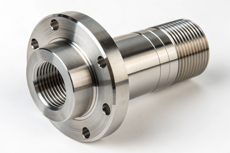CNC machined shaft with precision threading and smooth finish
