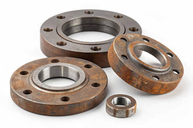 Rust-resistant steel flanges and threaded components after treatment
