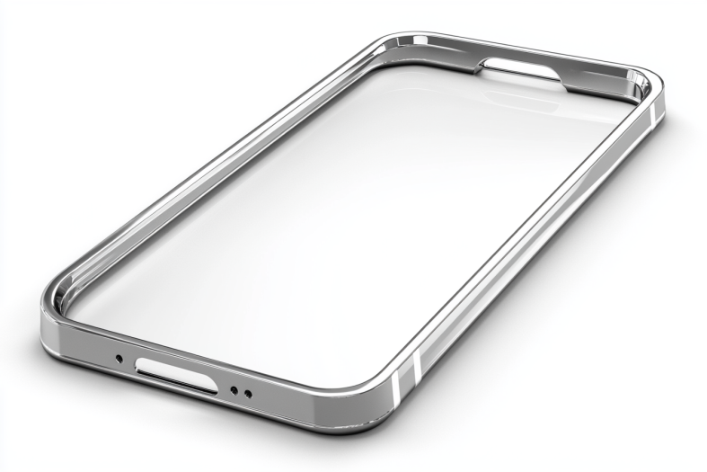 Machined aluminum smartphone frame with sleek edges and precise cutouts