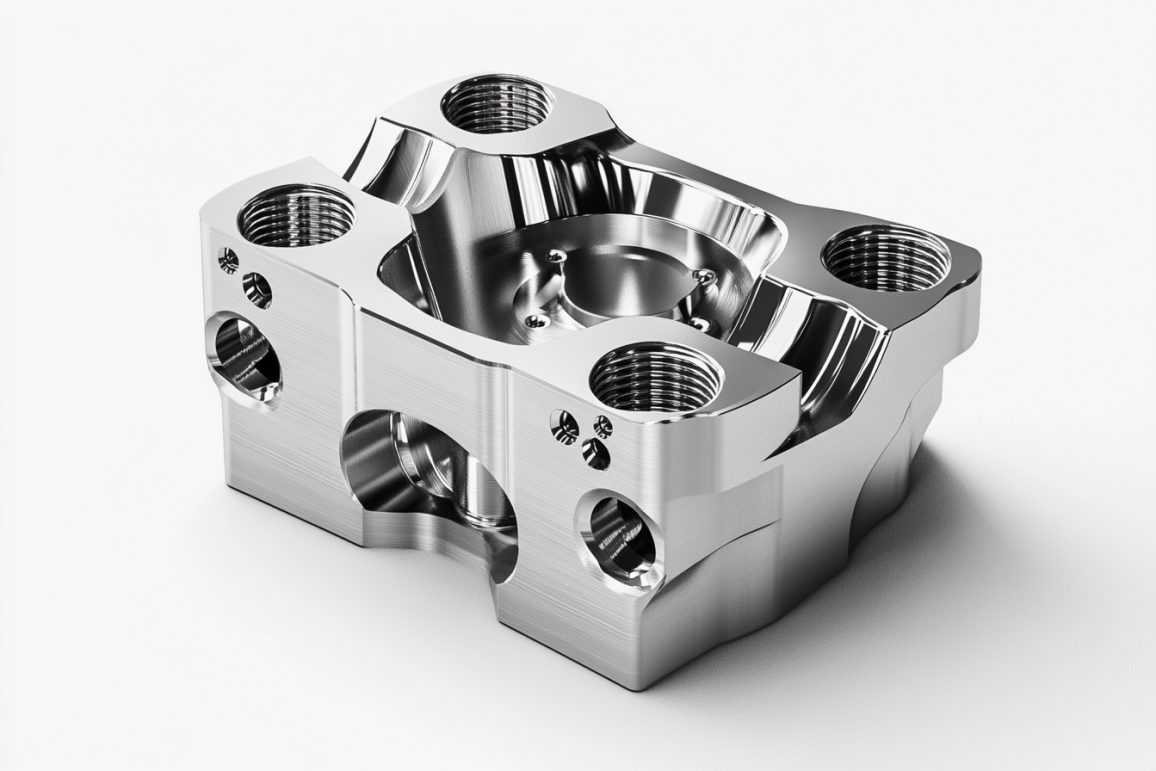 High-performance automotive component with multiple threaded holes and polished finish